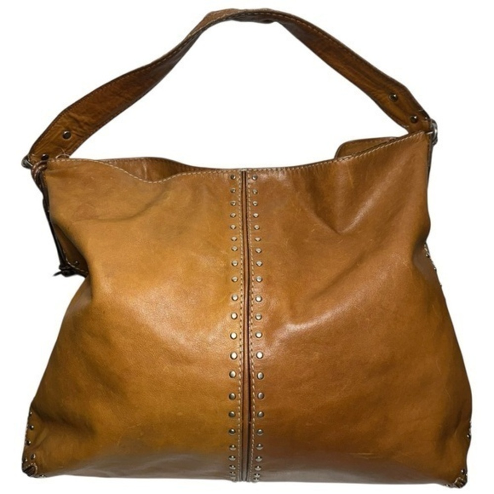 Michael Kors MK Vintage Tan Leather Studded Astor Hobo Bag